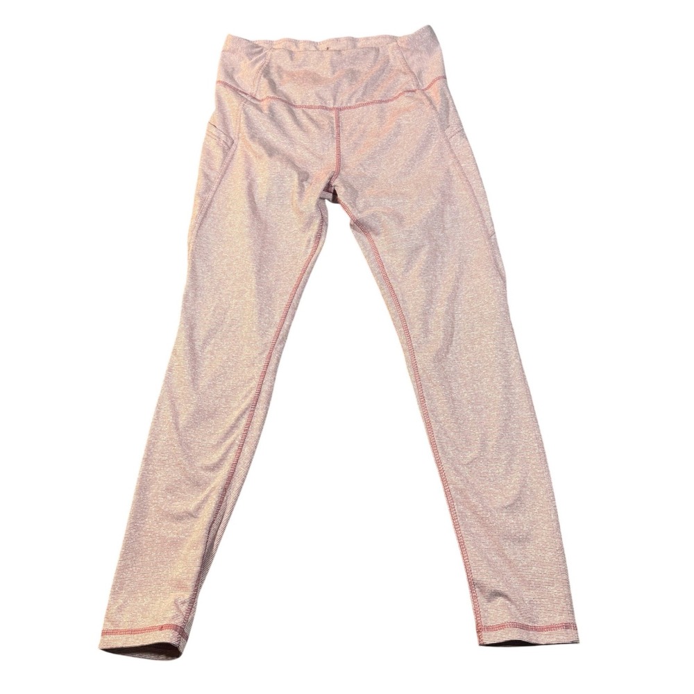 Danskin Womens Pink Striped High Waisted Athletic Leggings with Pockets Size S